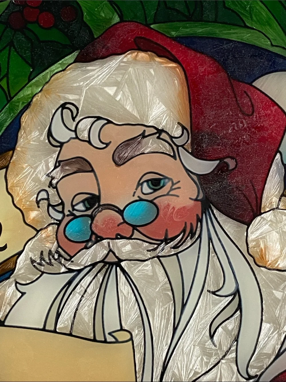 Santa Claus Stained Glass Style Holiday Wall Hanging Art Panel, Santa's List NWT